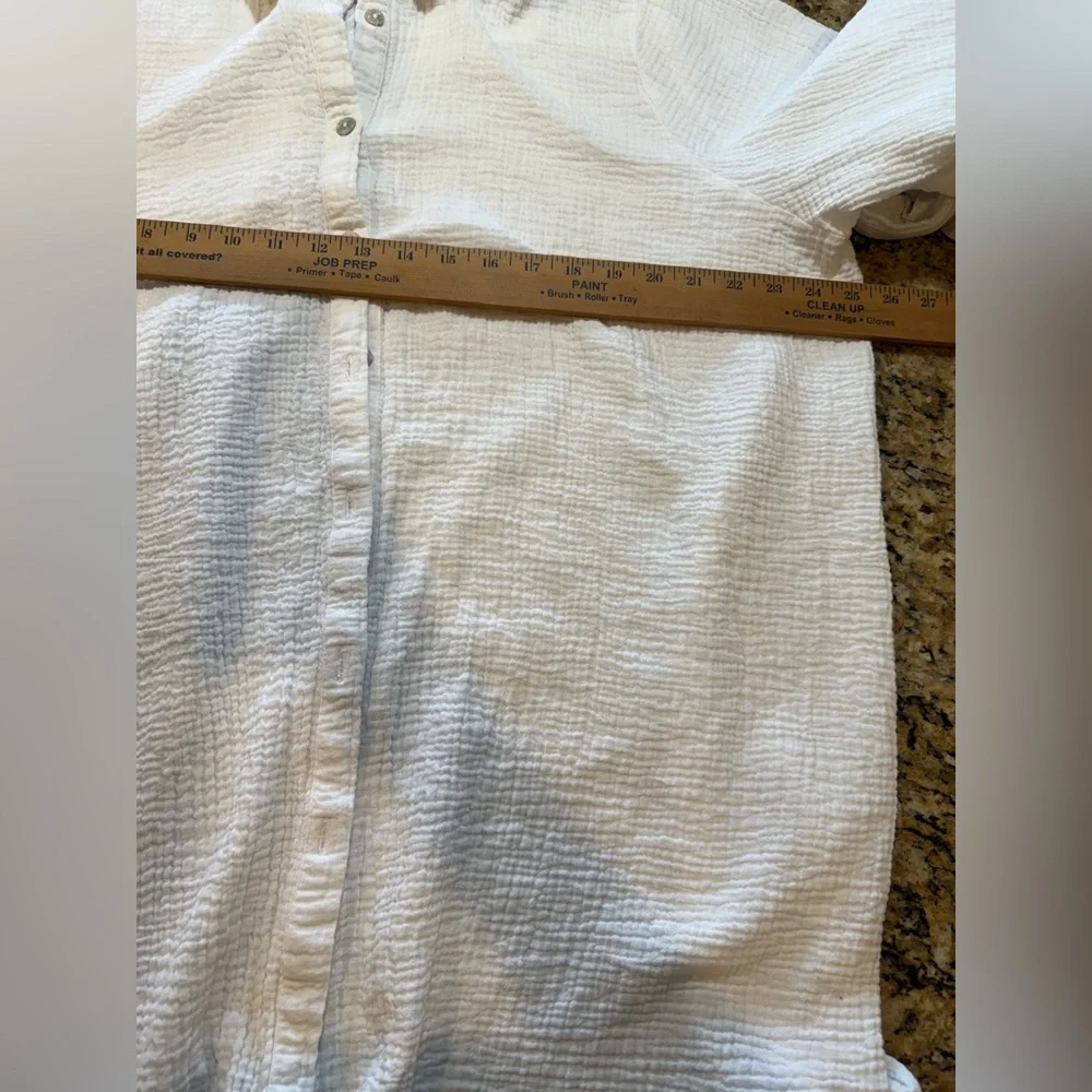 Joie women’s white cotton Tunic button up puckered semi sheer Shirt plus sz 2X - Picture 5 of 6